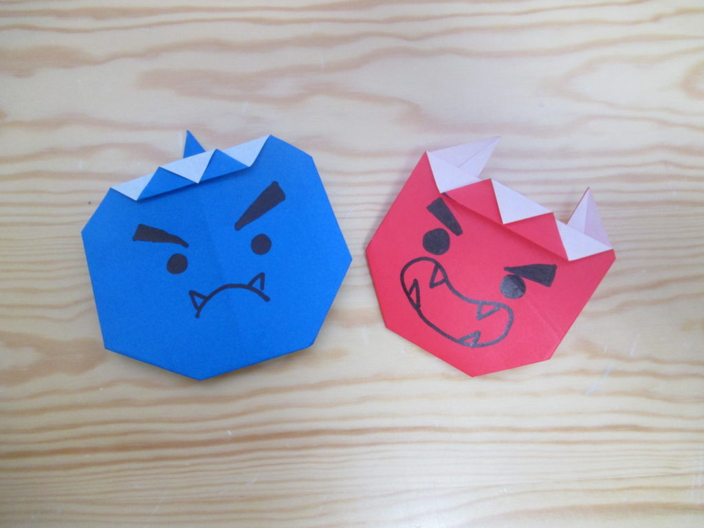 折り紙で鬼の折り方 簡単に角が1本と2本の鬼を作ってみたよ
